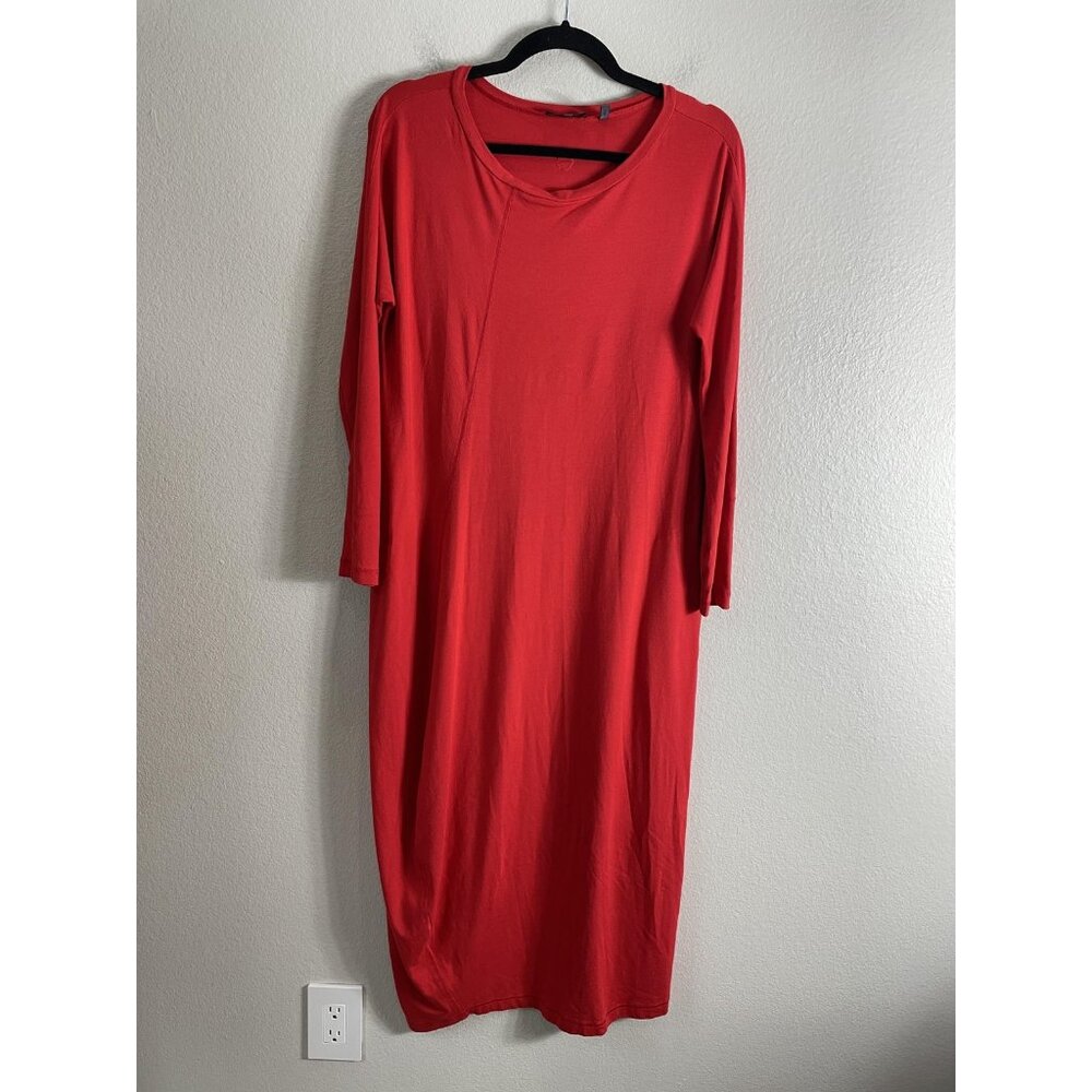 OSKA Dress Womens 1 Red Jersey Long Sleeve Shift Midi Pockets Minimalist Casual - Picture 8 of 11